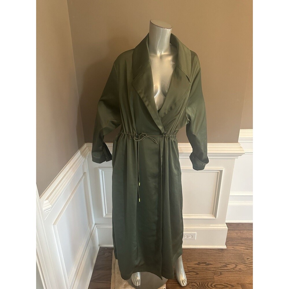 Adidas x Ivy Park Long Satin Wild Pine Green Trench Coat Jacket Size Small